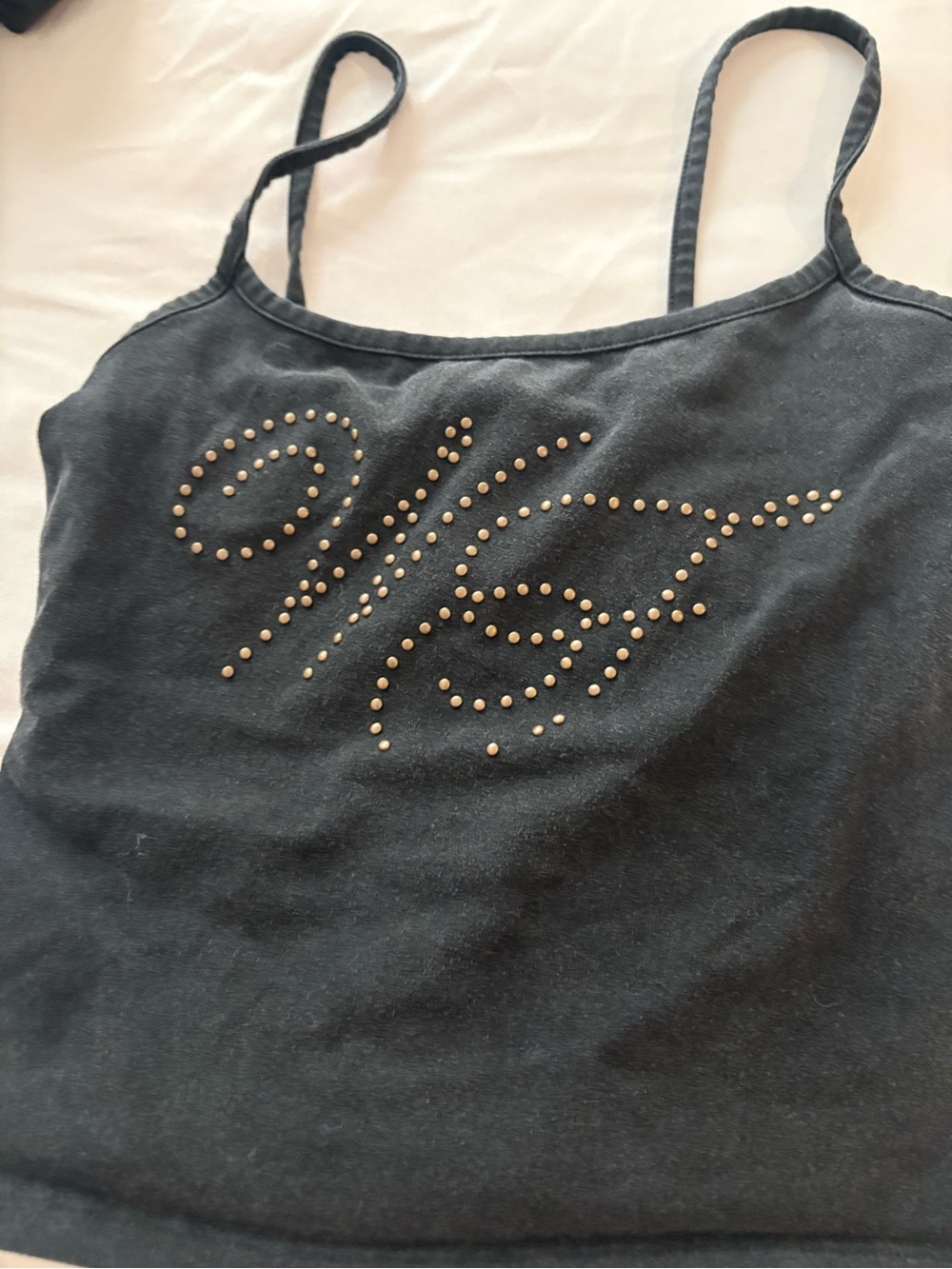 Studded Script Cami Tank Top - Black